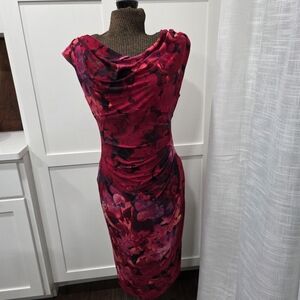 Lauren Ralph Lauren Ruched Cap Sleeve Floral Red Dress Size 8